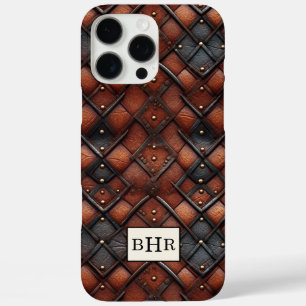 Funda iPhone 16 Pro Max Cuero Marrón Diamante Vintage Monogramado