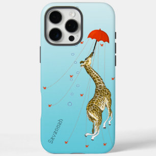 Funda iPhone 16 Pro Max Cuidada jirafa voladora con paraguas en Aqua