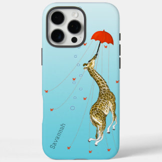 Funda iPhone 16 Pro Max Cuidada jirafa voladora con paraguas en Aqua