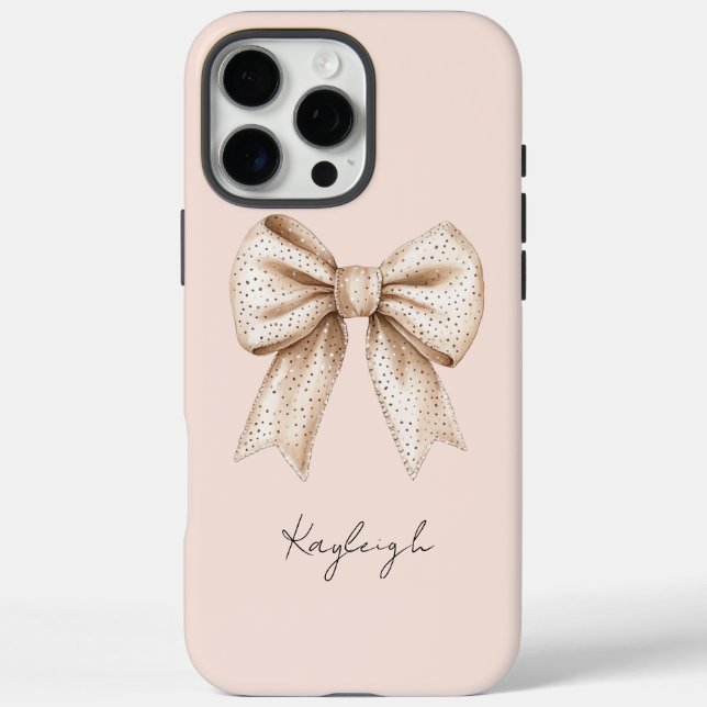Funda iPhone 16 Pro Max Cumpleaños de Peach Cream Bow (Reverso)