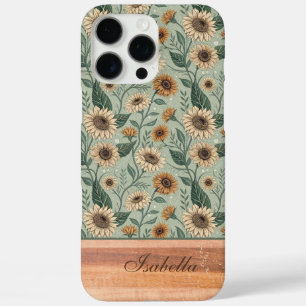 Funda iPhone 16 Pro Max Custom Boho Sunflowers Wood Effect
