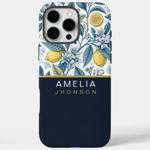 Funda iPhone 16 Pro Max Custom Elegant Mediterranean Lemon Botanical Navy
