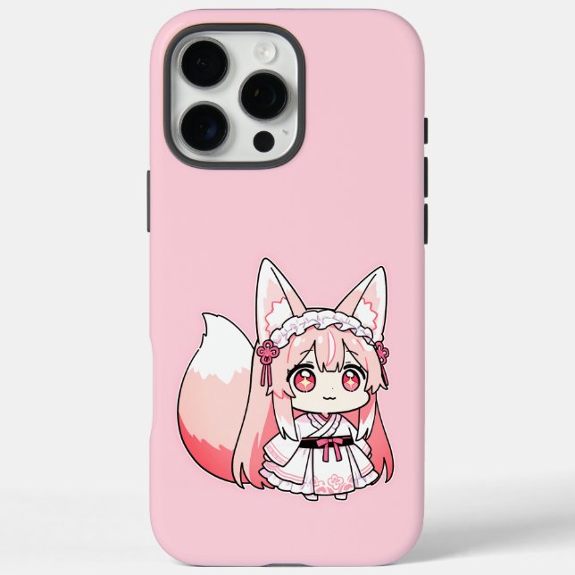 Funda iPhone 16 Pro Max Cute Pastel Pink Chibi FoxGirl (Reverso)