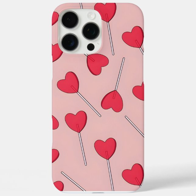 Funda iPhone 16 Pro Max Cute Pink Heart Lollipops Seamless Pattern (Reverso )