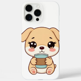 Funda iPhone 16 Pro Max 🐶☕ Cute Puppy Coffee Illustration | Kawaii Dog Co
