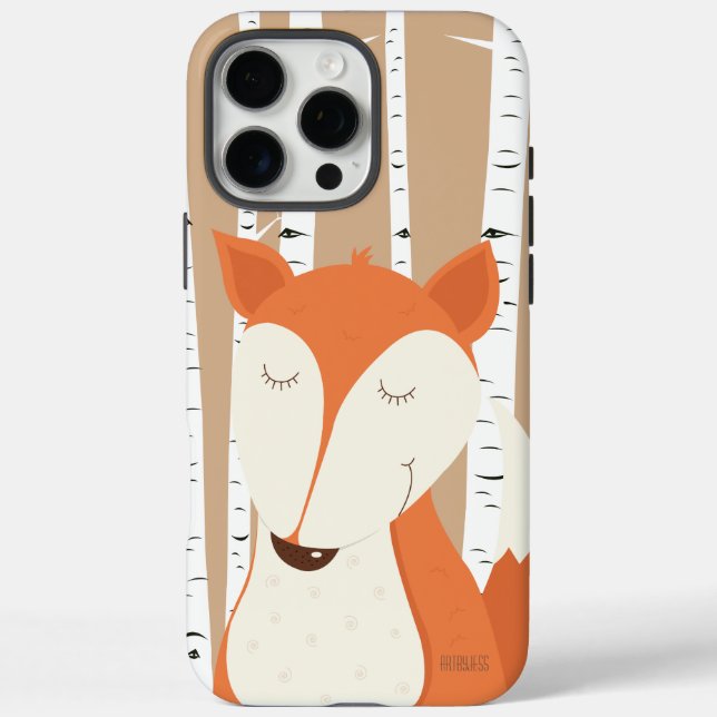 Funda iPhone 16 Pro Max Cute Red Fox Woodland Birch Trees (Reverso)