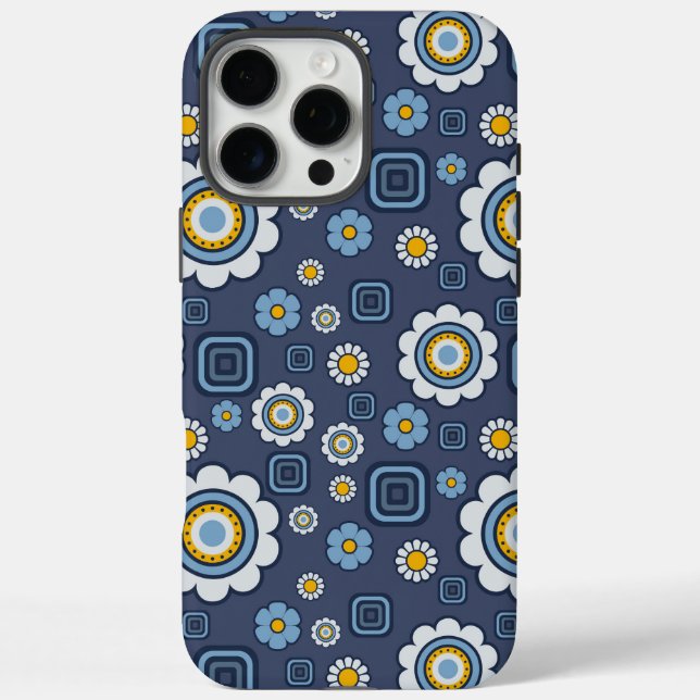 Funda iPhone 16 Pro Max Daisy Funky está en azul (Reverso)