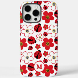 Funda iPhone 16 Pro Max Dama Roja Blanca Patrón Floral Monograma