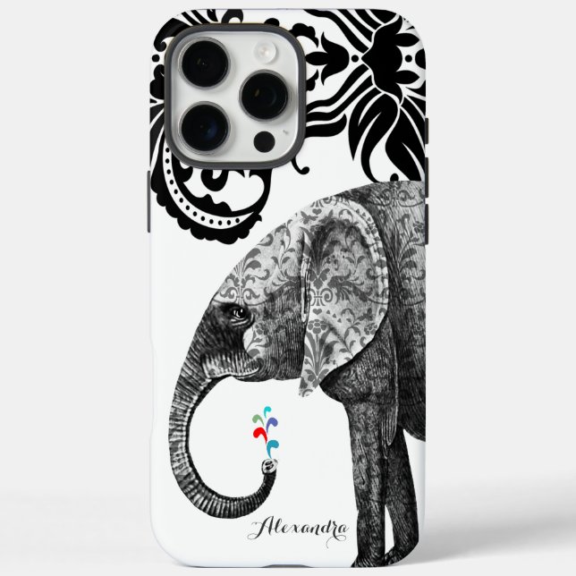 Funda iPhone 16 Pro Max Damasco de Elefante Personalizado (Reverso)