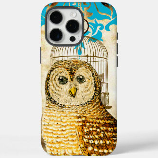 Funda iPhone 16 Pro Max Damasco de la jaula de aves de búho vintage