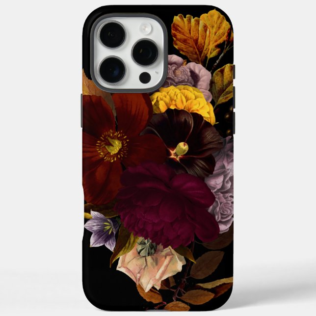 Funda iPhone 16 Pro Max Dark Moody Black Autumn Floral (Reverso)