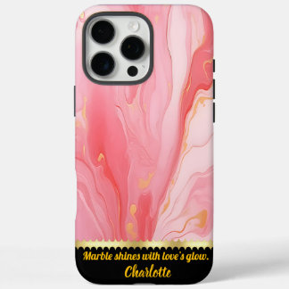 Funda iPhone 16 Pro Max Delicados remolinos de mármol rosa con acentos dor