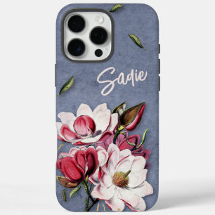 Funda iPhone 16 Pro Max Denim Azul Floral Monogramado