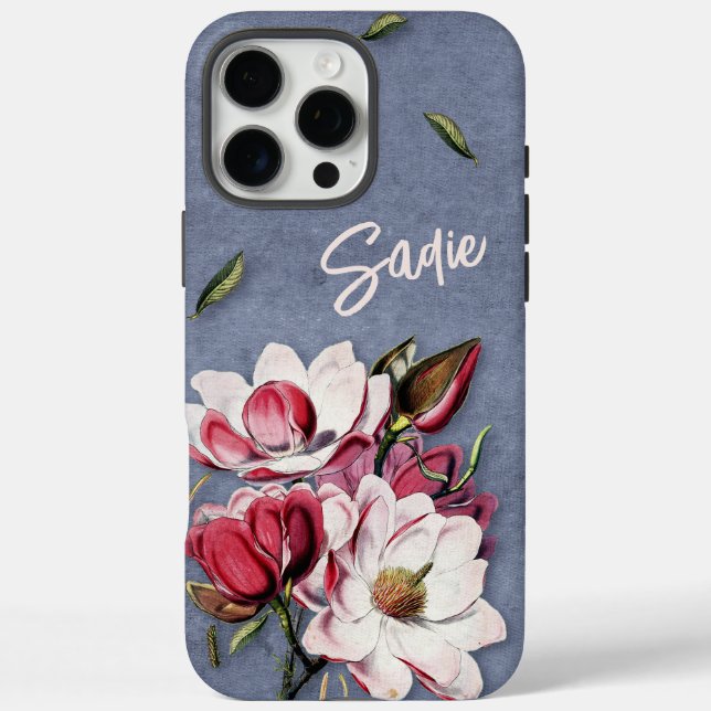 Funda iPhone 16 Pro Max Denim Azul Floral Monogramado (Reverso)