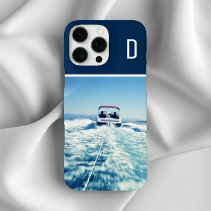 Funda iPhone 16 Pro Max Deportes Acuáticos Foto Vertical Monograma Azul Ma