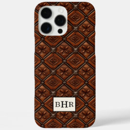 Funda iPhone 16 Pro Max Diamante de Cuero Marrón con Monograma