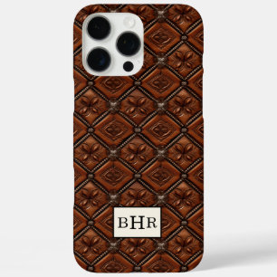 Funda iPhone 16 Pro Max Diamante de Cuero Marrón con Monograma
