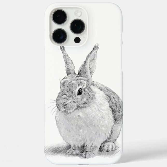 Funda iPhone 16 Pro Max Dibujo de lápiz de conejo corto (Reverso )