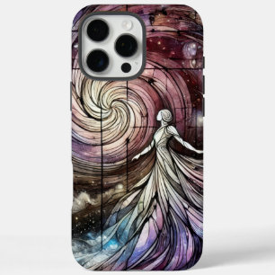 Funda iPhone 16 Pro Max Diosa Cósmica con Galaxia Giratoria y Planetas