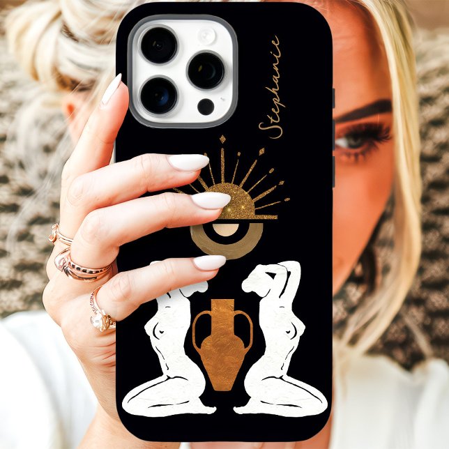 Funda iPhone 16 Pro Max Diosa de Oro Glam Monograma Personalizado Brillo (Subido por el creador)