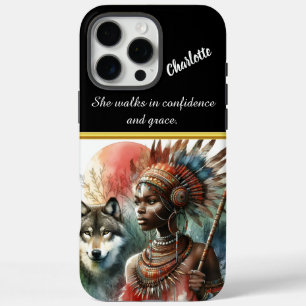 Funda iPhone 16 Pro Max Diosa guerrera con su compañero lobo