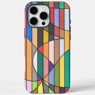 Funda iPhone 16 Pro Max Diseño abstracto a rayas multicolores con geometrí