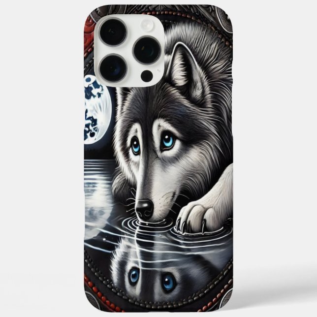 Funda iPhone 16 Pro Max Diseño de Lobo Blanco Reflectante (Reverso )