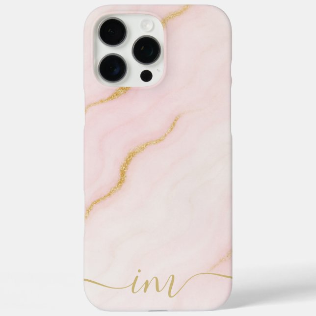 Funda iPhone 16 Pro Max Diseño de mármol abstracto moderno con iniciales y (Reverso )