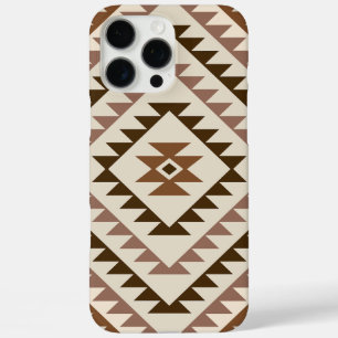 Funda iPhone 16 Pro Max Diseño de Motivo de Diamante Azteca Marrones+Crema