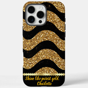 Funda iPhone 16 Pro Max Diseño de olas de mármol negro y dorado
