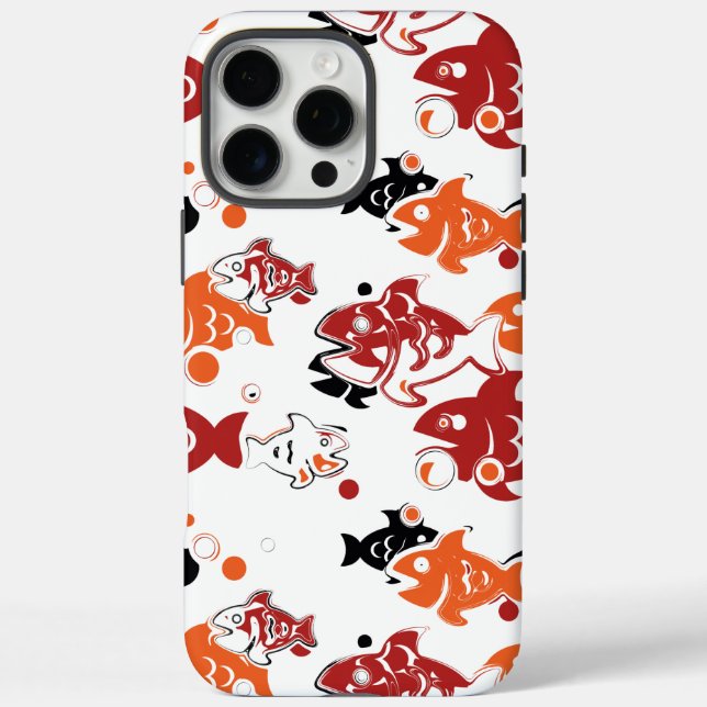 Funda iPhone 16 Pro Max Diseño de patrón abstracto de peces nadando (Reverso)
