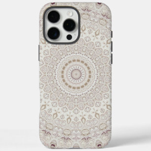Funda iPhone 16 Pro Max Diseño de patrón de mandala beige y taupe
