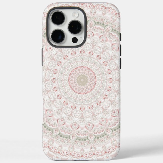 Funda iPhone 16 Pro Max Diseño de Patrón de Mandala Rosa Pastel y Verde (Reverso)