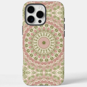 Funda iPhone 16 Pro Max Diseño de patrón de mandala rosa y verde