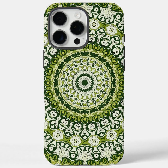 Funda iPhone 16 Pro Max Diseño de patrones de manala verde y blanca (Reverso)