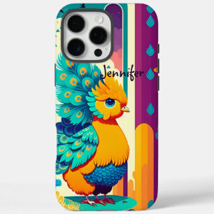 Funda iPhone 16 Pro Max Diseño de pavo real bebé con nombre personalizado
