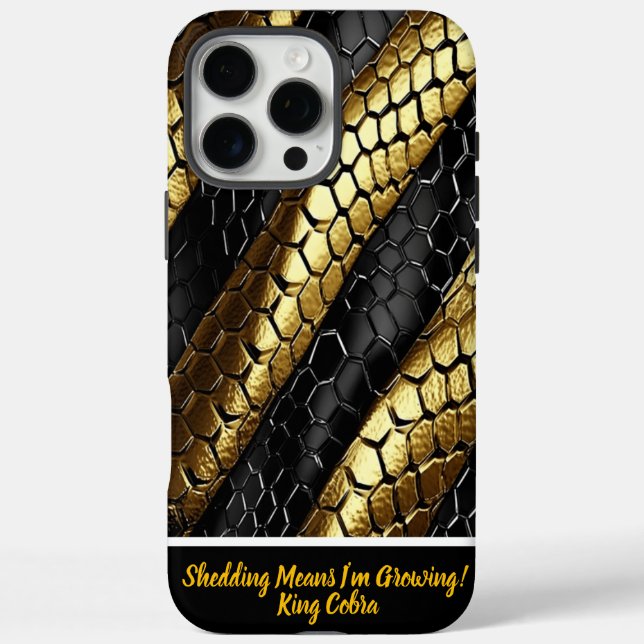 Funda iPhone 16 Pro Max Diseño de piel de serpiente negra y dorada (Reverso)