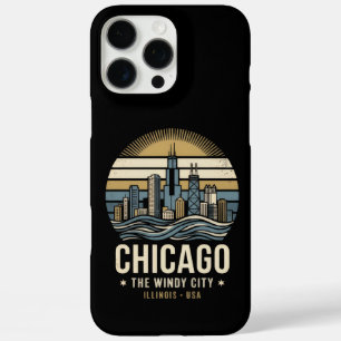 Funda iPhone 16 Pro Max Diseño de viaje retro de Chicago