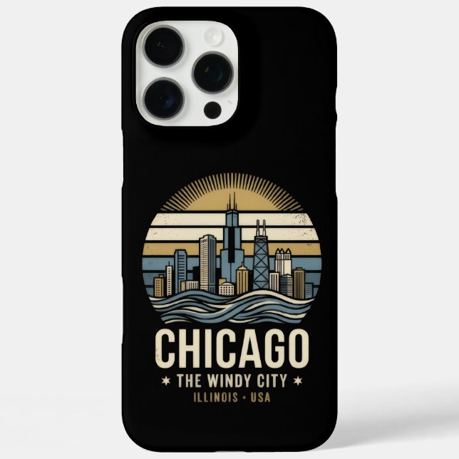Funda iPhone 16 Pro Max Diseño de viaje retro de Chicago (Reverso )