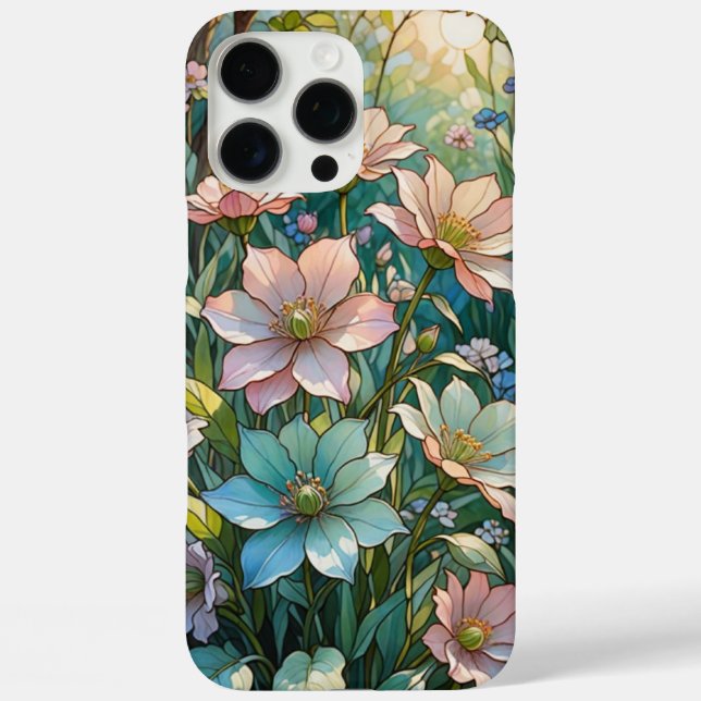 Funda iPhone 16 Pro Max Diseño de vidrio templado floral (Reverso )