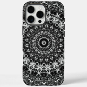 Funda iPhone 16 Pro Max Diseño Geométrico Mandala Blanco y Negro