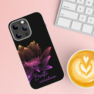 Funda iPhone 16 Pro Max Diseño negro de arte de línea de flor de loto colo