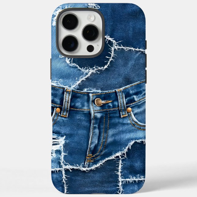 Funda iPhone 16 Pro Max Dog Patchwork Art Denim (Reverso)