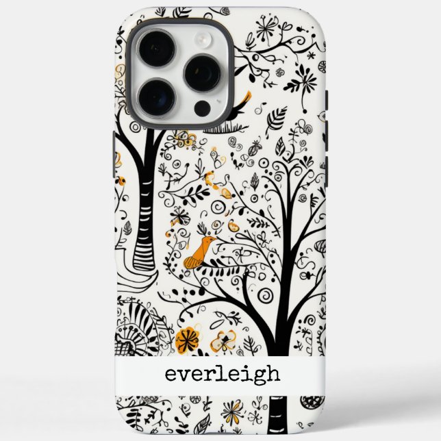 Funda iPhone 16 Pro Max Doodles de la naturaleza personalizados (Reverso)