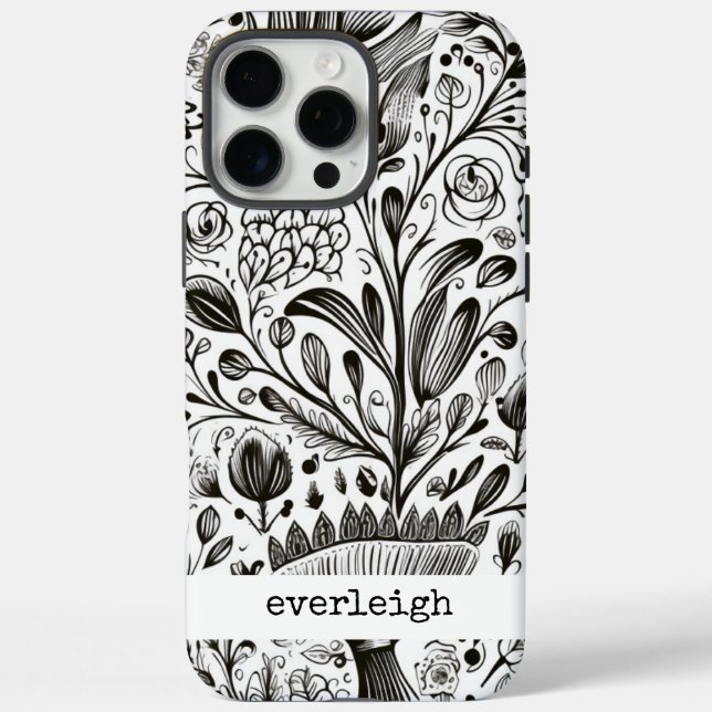 Funda iPhone 16 Pro Max Doodles de la naturaleza personalizados (Reverso)