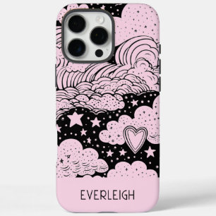 Funda iPhone 16 Pro Max Doodles de los sueños celestes rosados negros