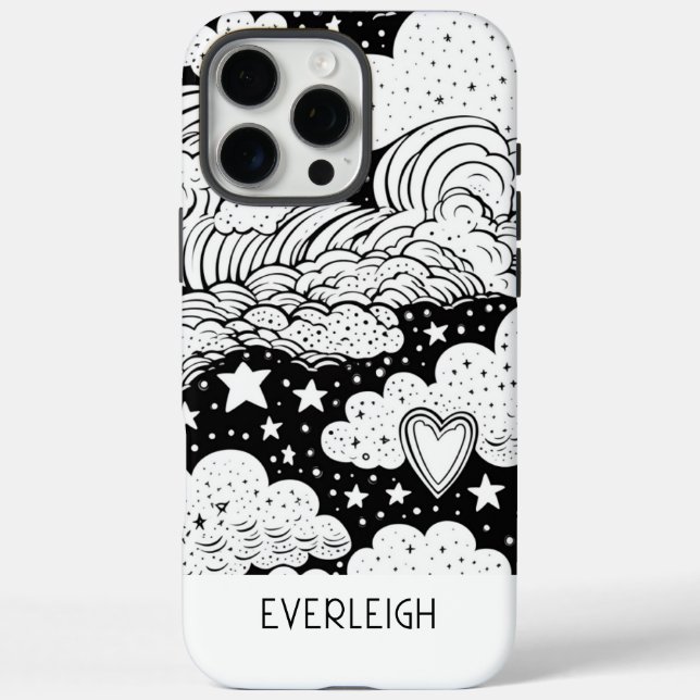 Funda iPhone 16 Pro Max Doodles de sueños celestes personalizados (Reverso)
