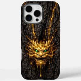 Funda iPhone 16 Pro Max Dragón de Oro Líquido Corteza Dorada