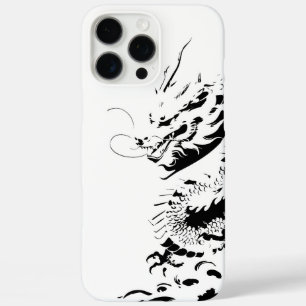 Funda iPhone 16 Pro Max dragón emergente en negrita en blanco y negro, tin