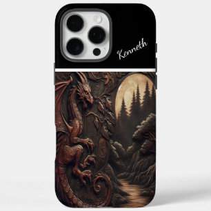 Funda iPhone 16 Pro Max Dragón tallado bajo la luz de la luna